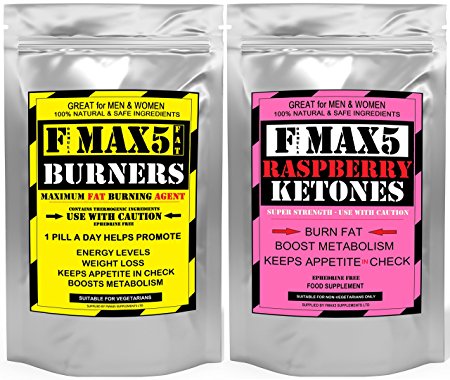 Max Fat Burner Capsules Plus Raspberry Ketones Combo - Strongest Slimming Weight Loss Diet Pills - 1 Month supply of each