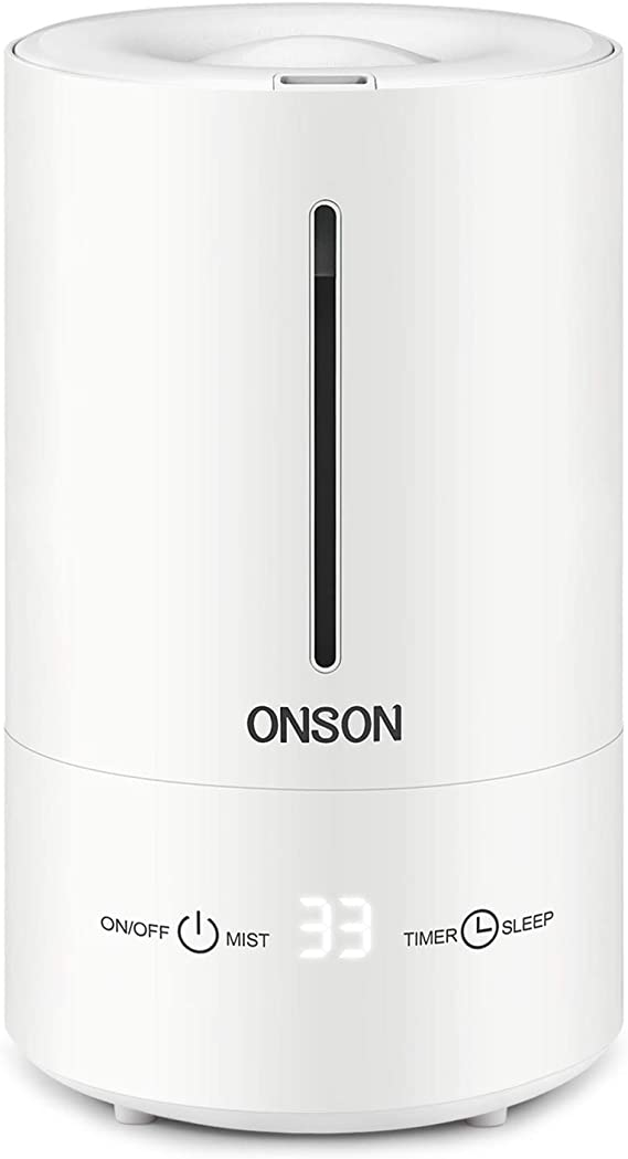 ONSON Cool Mist Humidifiers,4.5L Top Fill Ultrasonic Whisper-Quiet Humidifiers for Bedroom with Humidistat LED Display,Adjustable Mist Output,Sleep Timing Mode,Auto Shut-Off,for Home Baby (1.2 Gallon)