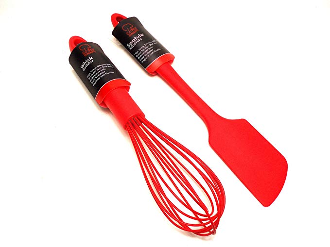 Premium Silicone Wire Whisk & Spatula Set (Red)