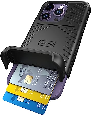 Scooch iPhone 14 Pro Case with Card Holder [Wingmate] iPhone 14 Pro Wallet Case with Hidden Card Slot and $100 Device Coverage, Holds Up to 4 Cards, Military Grade Drop Protection (Black)