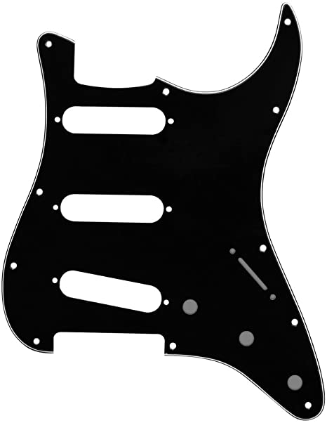 IKN 11 Hole Strat Pickguard Fit American/Mexican Standard Strat Modern Style Guitar Parts, 3Ply Black