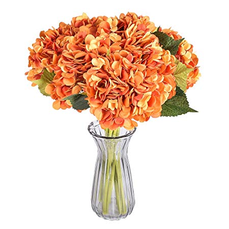 YSBER 6 Pcs Artificial Hydrangea Flowers - Home Hotel Wedding Party Centerpieces Garden Floral Decor (Orange)