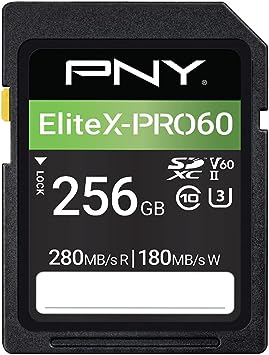 PNY 256GB EliteX-PRO60 UHS-II SDXC Memory Card - 280MB/s Read, U3, V60, 4K UHD, Full HD, UHS-II for Professional Photographers & Content Creators, DSLR & Mirrorless Cameras &Advanced Video Cameras