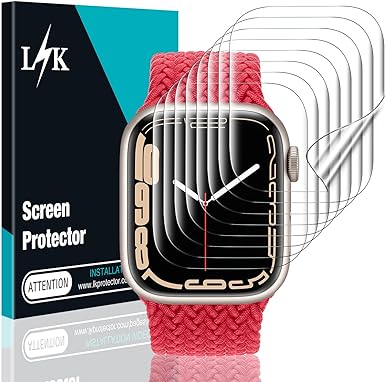 L K Pack of 8 Screen Protectors for Apple Watch Series 9/8/7 41 mm Film - Bubble-Free Scratch-Resistant Anti-Dust HD Clear Self-Healing Flexible TPU Screen Protector for iWatch 41 mm S9