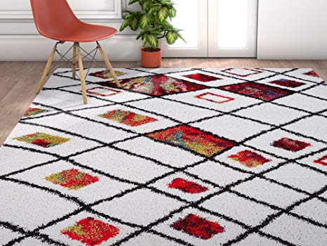 Enchante Bright Multi Color Moroccan Tribal Trellis Shag 2 x 3 (2' x 3' ) Area Rug Plush Modern Bohemian Carpet