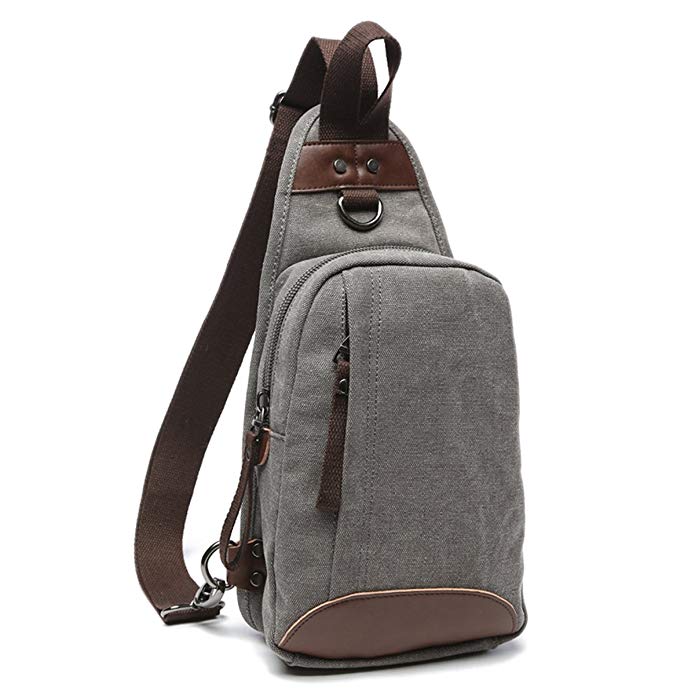 Canvas Cross Body Bag Chest Messenger Bag Small Multi-Pockets Sling Bag