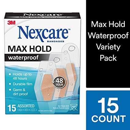 Nexcare Bandages Max Hold Waterproof Bandages, Assorted, 15 Count