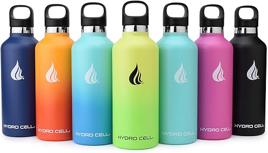 HYDRO CELL Stainless Steel Water Bottle w/Straw & Standard Mouth Lids - Keeps Liquids Hot or Cold with Double Wall Vacuum Insulated Sweat Proof Sport Design (Coral/Punch, 32oz)