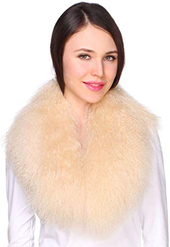 Ferand Ladies Genuine Luxury Mongolian Lambswool Fur Womens Collar Scarf for Outwear Coat
