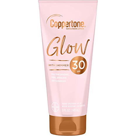 Coppertone Glow Hydrating Sunscreen Lotion with Illuminating Shimmer Minerals and Broad Spectrum SPF 30, Water-resistant, Fast-drying, Free of Parabens, PABA, Phthalates, Oxybenzone, 5 Fl Oz