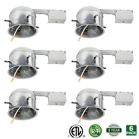 Hykolity 6" Shallow Remodel Can TP24 Connector IC Rated Air Tight Recessed Aluminum Housing for LED Downlight Retrofit Kit-ETL Listed and CA Title 24 Certified-Pack of 6