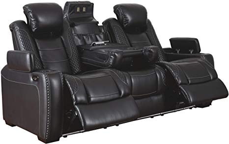 Signature Design by Ashley Party Time Power Reclining Sofa with Adjustable Headrest Midnight