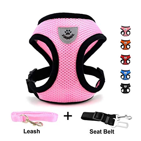 INVENHO Mesh Harness with Padded Vest for Puppy and Cats No Choke Design Ventilation Gift with One Leash & Seat Belt