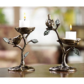 Bird & Branch Pillar Candleholder Pair
