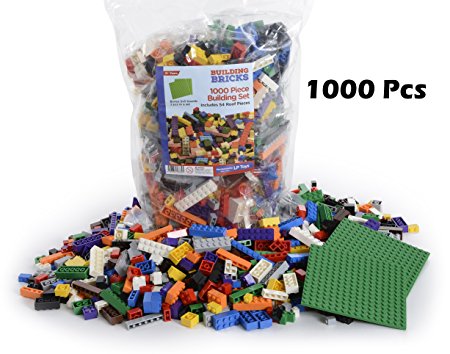 LP Toys 1000 Piece Building Blocks for Toddlers - Includes 54 Roof Pieces - 2 FREE 5" x 5" Base Plates Included, Brick Build Toy in 10 Different Colors and 12 Different Shapes Included