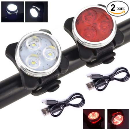 Reson Rechargeable LED Bike Lights, Front and Back Bicycle Light Set,3 LED USB Bike Front Headlight and Rear Taillight,5 Modes Water Resistant LED Lights for Bike Cycling Night Riding (2 pack)