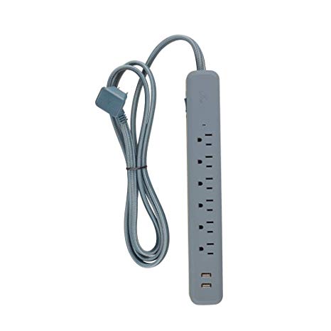 Globe Electric 78504 Designer Series Power Strip, 6 Outlet with 2-USB, Gray