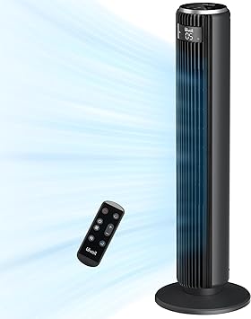 LEVOIT Tower Fan for Bedroom, 25ft/s Velocity 28dB Cooling Fan, Bladeless and 90° Oscillating Fan with 5 Speeds, 4 Modes, 12H Timer, Standing Fan for Home, Black, Classic 36'