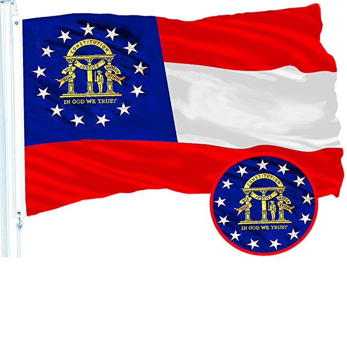 G128 Georgia State Flag 3x5 ft Embroidered Brass Grommets Flag Indoor/Outdoor