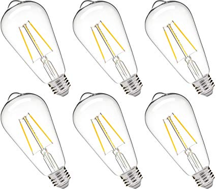 Hyperikon ST64 LED Vintage Filament Bulb, Dimmable, 5W (40W Equivalent), 520 lumen, 3000K (Soft White Glow), Omnidirectional, Medium Base (E26), IC Driver, CRI 80 , 120v, UL-Listed, pack of 6