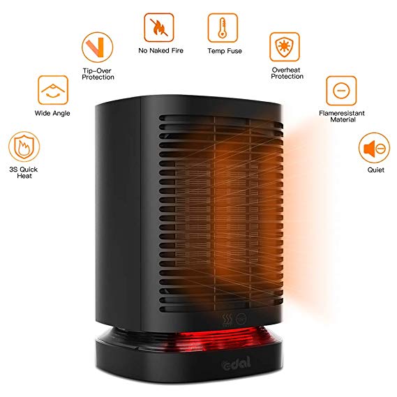 EDAL Mini Personal Space Heater 950W PTC Oscillating Portable Electric Heaters Quiet Ceramic Space Heater with Fan & Knob Safety Energy Efficient for Home, Office, Bedroom (Black)