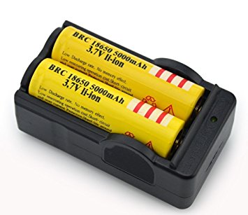 On the Way(TM)2Pcs Yellow 18650 3.7V 5000mah Rechargeable Lithium Battery with 18650 battery Charger