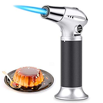 Blow Torch Lighter, Refillable Kitchen Culinary Butane Torch with Safety Lock Adjustable Flame Professional Cooking Blow Torch for DIY, Creme, Brulee, Pastries, Desserts, Camping, Barbecue, Soldering