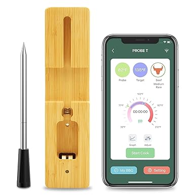 Smart Meat Thermometer Wireless, 165 Ft Wirless Long Range Meat Thermometer Digital, Meat Thermometers for Grilling with Ultra-Thin Probe for BBQ Oven Smoker Stove Rotisserie Vide Sous