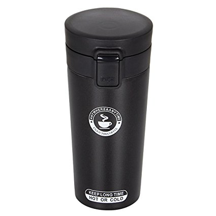 Travel Mug Coffee Stainless Steel Water Bottles Vacuum Insulated Double Wall Flask-14oz/400ml (Black)
