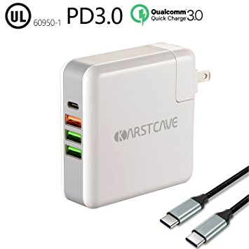 KarstCave 61W 4-port USB Type-C Fast Wall Charger,Travel adapter supporting PD3.0/QC3.0/FCP/PE2.0/protocol,for MacBook Pro/Nintendo Switch/GalaxyS8/S9,iPhone X/8/8plus Charging Station