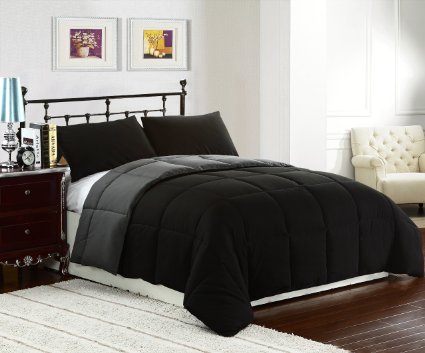 Cozy Beddings 3-Piece Lightweight Reversible Down Alternative Summer Comforter Set, King/Cal King, Grey/Black