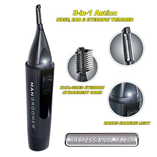 MANGROOMER New Advanced Professional Plus  Nose Trimmer, Ear Hair Trimmer & Eyebrow Trimmer With Bonus Light & Trimming Comb!