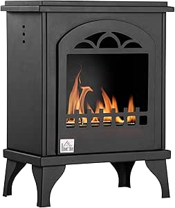 HOMCOM Free Standing Ethanol Fireplace, Bioethanol Heater Stove Fire with 1.2L Tank, 3 Hours Burning Time, Black