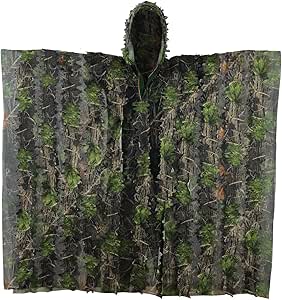 Zicac Ghillie Suit Outdoor Kids Cosplay Mens Camouflage Poncho Halloween Camo Netting Airsoft Clothing Military CS Woodland Hunting Clothes Free Size