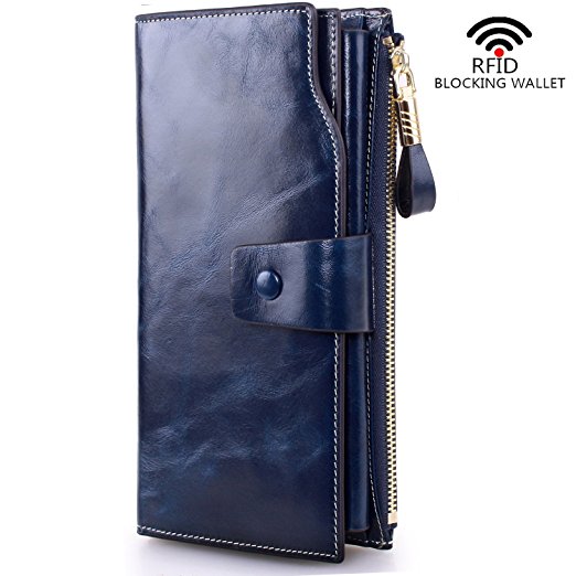 i2crazy Womens RFID Blocking Wallet Classic Clutch Leather Long Wallet Card Holder