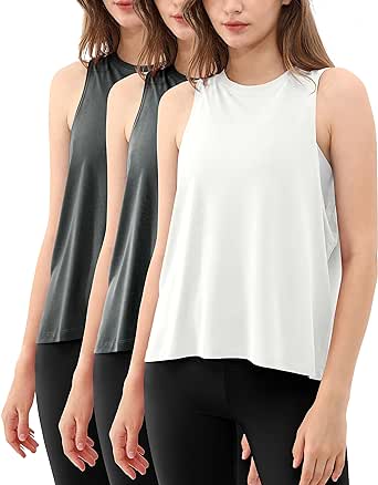 ODODOS 3-Pack Loose Tank Tops for Women Sleeveless Gym Athletic Workout Tops Yoga Shirts