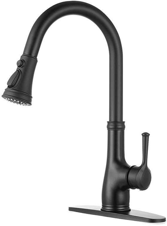 Black Kitchen Sink Faucet, Single Handle Pull Down Matte Black Kitchen Faucet with Sprayer, WEWE