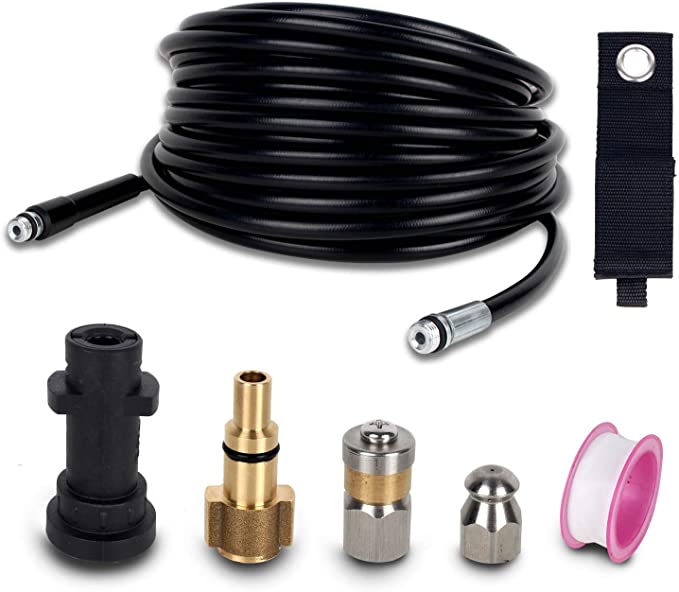 Qooltek 15M/50FT Pressure Washer Drain Pipe Hose Cleaning Kit with Jet Nozzle and Rotating Jet Nozzle for Karcher K2 K3 K4 K5 K6 K7 Series and LAVOR Household Use Pressure Washer