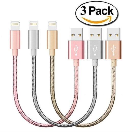 3 Pack 9 inch iPhone Premium Quality Nylon iPhone Lightning Charging Cable USB Cord for iPhone SE 6S, 6S Plus,6,5S 5C 5,iPad Mini, Air,iPad5,iPod Compatible with iOS9 (Rose Gold/Space Gray/Gold)