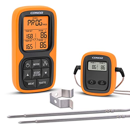 Wireless Remote Digital Meat Thermometer, Cooking Food Thermometer with Dual Probe for Smoker Gill BBQ Kitchen Oven