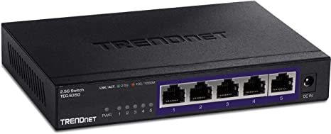 TRENDnet 5-Port Unmanaged 2.5G Switch, 5 x 2.5GBASE-T Ports, 25Gbps Switching Capacity, Backwards Compatible with 10-100-1000Mbps Devices, Fanless, Wall Mountable, Black, (TEG-S350)