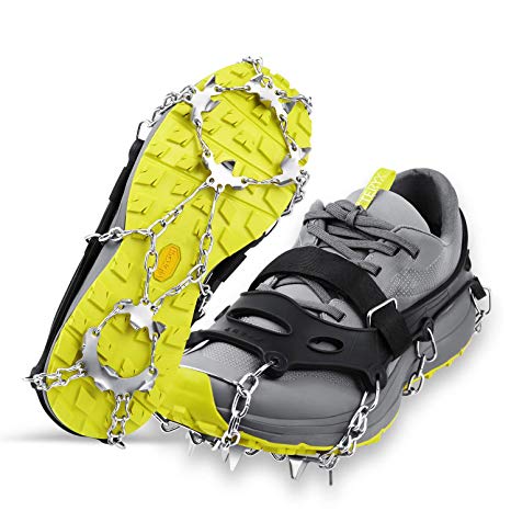 LOPOO Crampons Traction Cleats Ice Snow Grips with 19 Spikes System Safe Protect for Walking, Ice Fishing, Climbing and Hiking on Snow and Ice