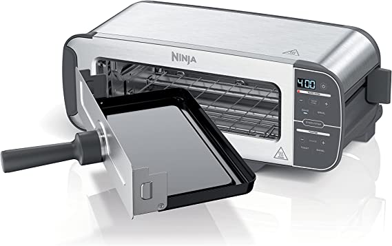 Ninja ST100 Foodi 2-in-1 Flip Toaster, 2-Slice Capacity, Compact Toaster Oven, Snack Maker, 1500 Watts, Stainless Steel