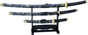 BladesUSA Jl-021Bl4 Katana Samurai Sword Set, 3-Piece with Scabbard and Display Stand, 40-Inch Overall Katana