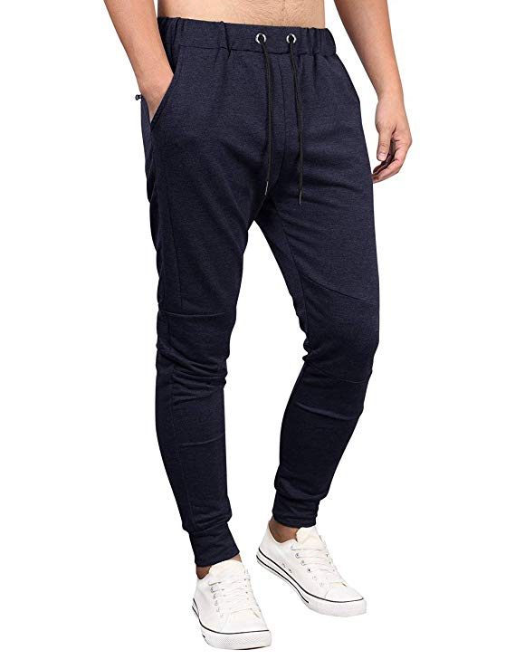 Kuulee Men’s Athletics Joggers Pants Slim Fit Gym Workout Running Sweatpants with Zipper Pockets
