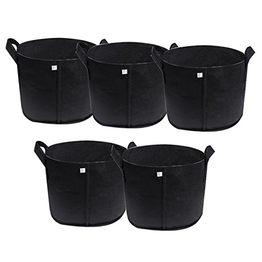 VIVOSUN 5-PACK 7 Gallons Grow Bags Plant Fabric Pots with Handles (7 Gallons)