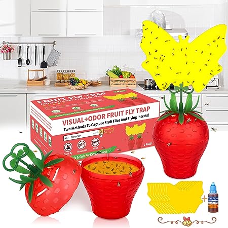 Fruit Fly Trap for Indoors,Effective Fruit Fly Killer Catcher Gnat Trap with Yellow Sticky Pads,Odorless Reusable Fly Catcher Gnat Fruit Flies Trap Fly Insect Trap for Plant House Kitchen (2 Pack)