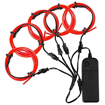 Zitrades El Wire Red 4 Modes Battery Operated Neon Glowing Strobing Electroluminescent EL Wires Kits For Decoration Halloween Christmas Party