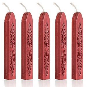 Pack of 5pcs Classic Cord Wick Vintage Sealing Wax Stamp Stick Initial Letter Wedding (Wine Red)