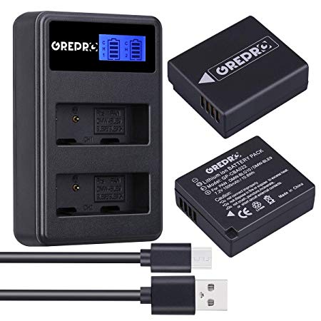 Grepro DMW-BLG10 Rechargeable Lithium-Ion Battery (2 Pack) and Dual Slot USB LCD Battery Charger Set Compatible with Panasonic DMW-BLE9,DMW-BLE9PP, Lumix DMC-GF3, DMC-GF5, DMC-GF6, DMC-GX7, DMC-GX85, DMC-LX100, DMC-ZS60, DMC-ZS100